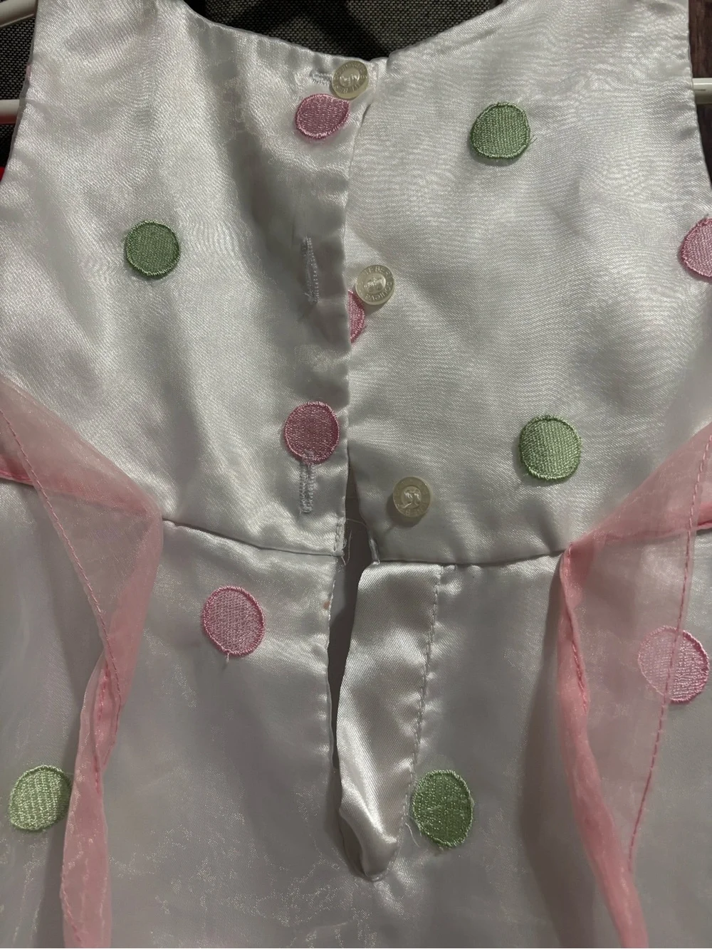 Blueberi Boulevard White Dress with Pink Bow and Green & Pink Polka Dots